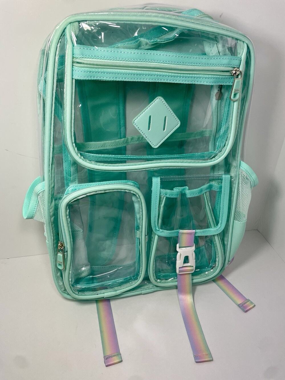 Clear Backpack for Girls Women Heavy Duty Transparent w/Aqua NWOT Backpack L